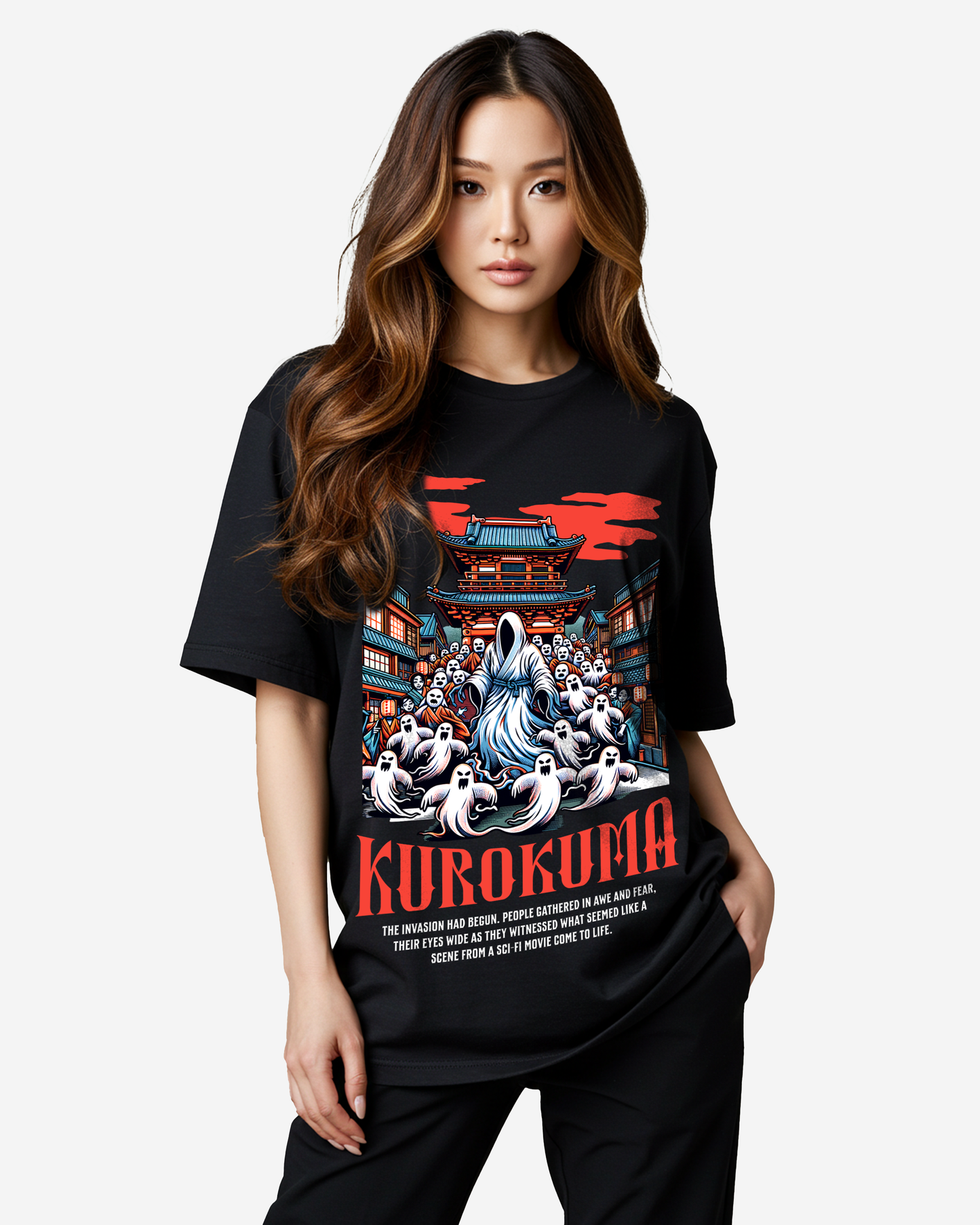 Retro Illustrative Ghost Invasion Oversized T-Shirts
